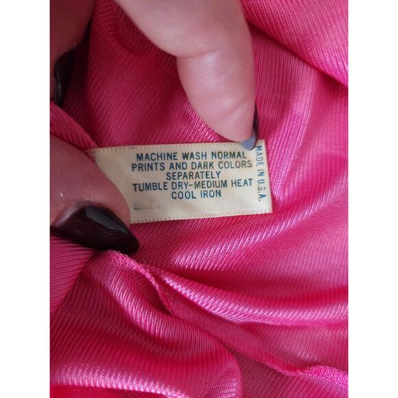 Vintage Vanity Fair Pink Nylon Mandarin Collar Maxi Dress Size 8 READ! - Picture 6 of 12
